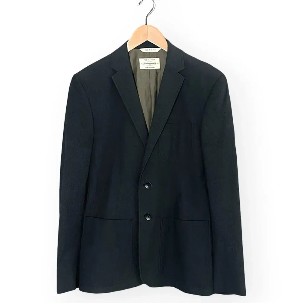 RAG & BONE Tailored Workwear Textured Butler Blazer Business Casual Navy Blue 38